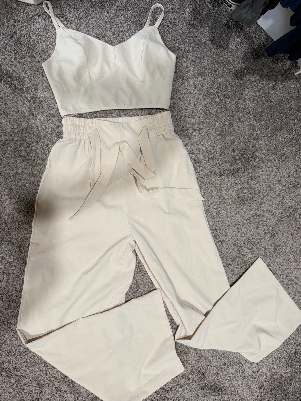 SHEIN Cream Wide-Leg High-Waist Pants with Matching Crop Top